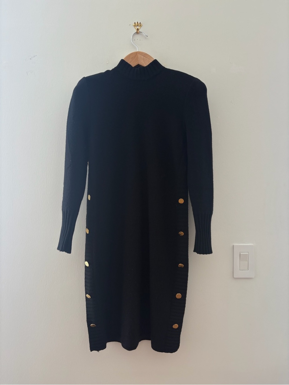 Vintage Steve Fabrikant Black Cashmere Dress Bergdorf Goodman Gold Buttons